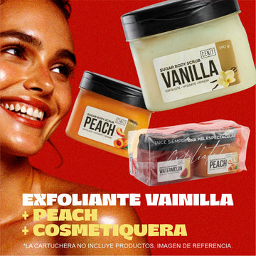 Duo exfoliante Vainilla y Peach. GRATIS COSMETIQUERA