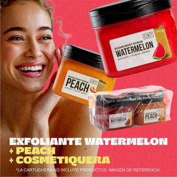 Duo exfoliante Watermelon y Peach. GRATIS COSMETIQUERA