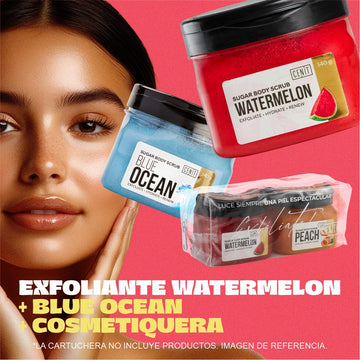 Duo exfoliante Watermelon y Blue Ocean. GRATIS COSMETIQUERA