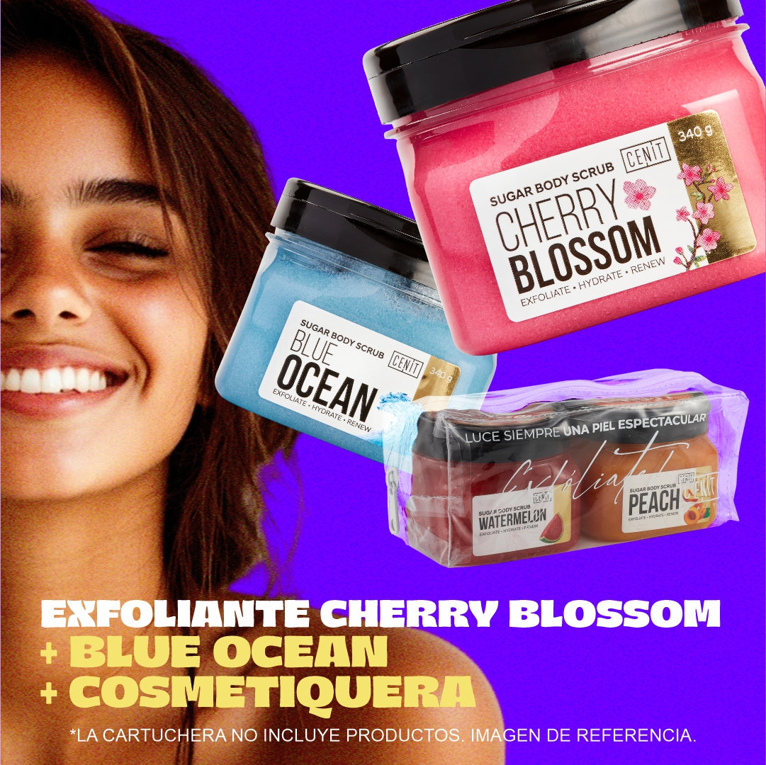 Duo exfoliante Cherry Blossom y Blue Ocean. GRATIS COSMETIQUERA.