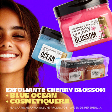 Duo exfoliante Cherry Blossom y Blue Ocean. GRATIS COSMETIQUERA.